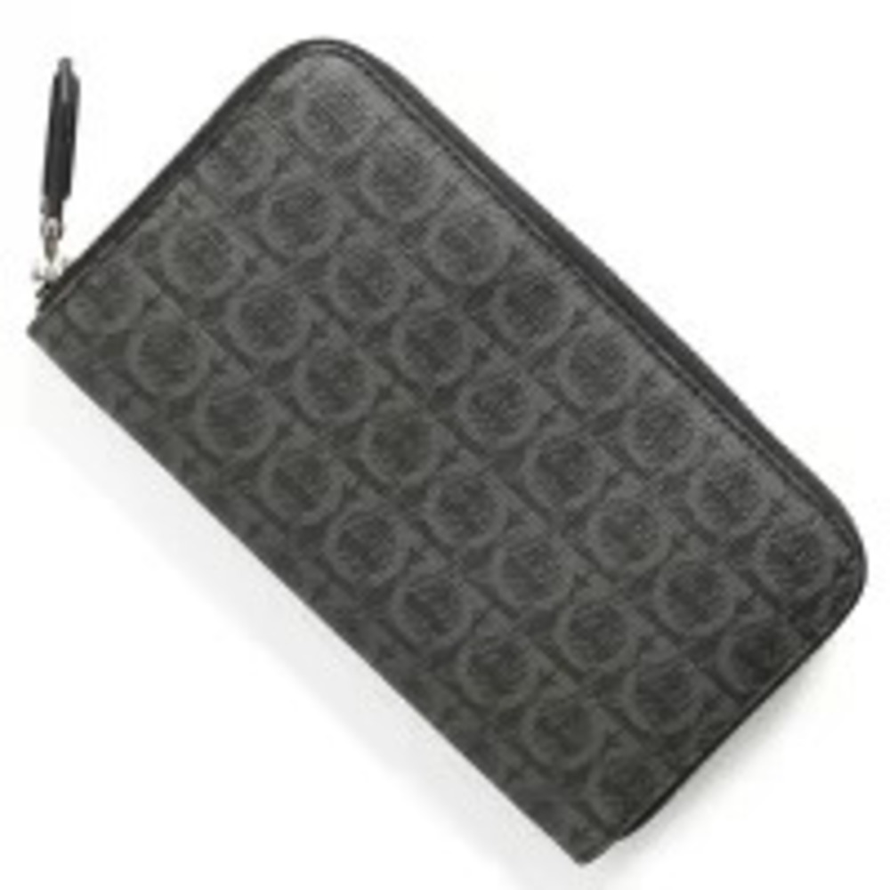 Salvatore Ferragamo Long Wallet Gancini Monogram Grigio Gray Black Nero Black